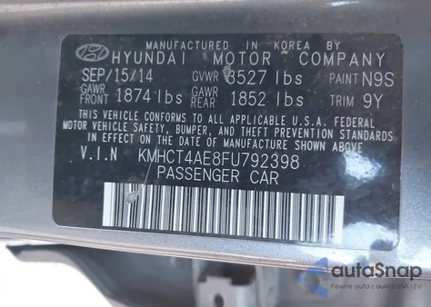 2015 Hyundai Accent Gls из США, поврежденный, VIN KMHCT4AE8FU792398